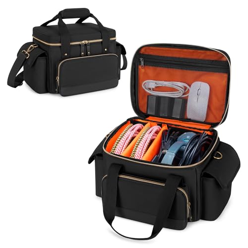 Damero DJ Cable File Bag with Detachable Dividers, Small Gig Cable Bag for Cords, DJ Gear, Sound Instrument and Accessories, Black