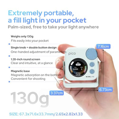 Nanlite Pico Portable LED Fill Light – Full Color RGB, Snap-On Attachment for Phone/Camera Photography, Live Streaming, Video Content Creation (Mint Blue) - color: Mint Blue