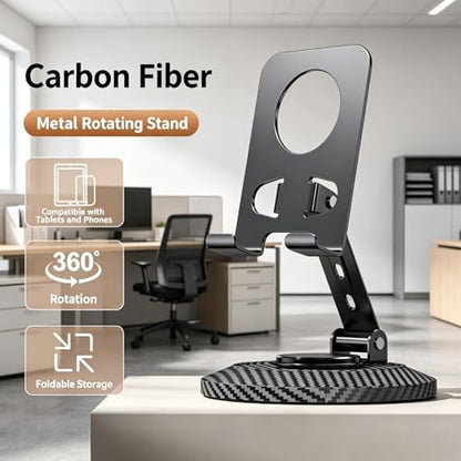 Adjustable Cell Phone Stand,360 Rotating Foldable Desktop | Cellphone Stand with Anti-Slip Base Portable Phone Holder for iPhone 17 16 15 14 13 Pro Max, All Smart Phones, iPad - color: Carbon fiber color