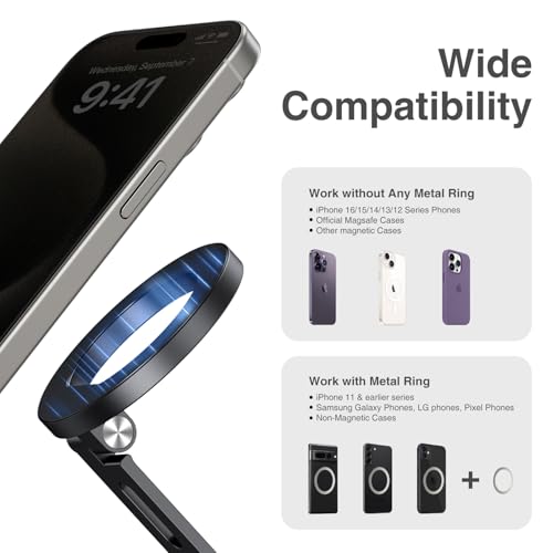 elitehood Magnetic Phone Tripod Mount for Magsafe, Aluminum iPhone Tripod Mount Adapter with 1/4” Screw, Cold Shoe Phone Holder for Camera, Compatible with iPhone 16/15/14/13 Series - style: Cold Shoe Base
