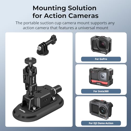 SMALLRIG 3 x 6 Car Suction Cup Mount for Action Cameras, Suction Pad with Manual Pump Lock, Dual Ball Head Magic Arm, Windshield Mount for GoPro 13/12, for DJI Action 6/5 Pro, Insta360 x5-5842