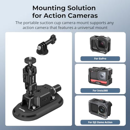 SMALLRIG 3 x 6 Car Suction Cup Mount for Action Cameras, Suction Pad with Manual Pump Lock, Dual Ball Head Magic Arm, Windshield Mount for GoPro 13/12, for DJI Action 6/5 Pro, Insta360 x5-5842