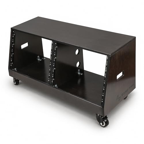 Sound Town DIY 2 x 8U Slanted Double-Bay Studio Rack with Casters for Home Studio and Recording Room, Baltic Birch Plywood, Black Espresso (SDRK-D8TD) - size: 2 X 8u, Black Espresso