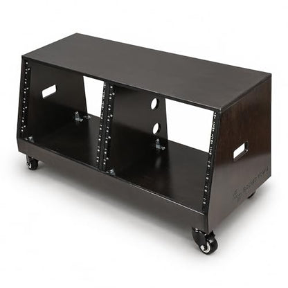 Sound Town DIY 2 x 8U Slanted Double-Bay Studio Rack with Casters for Home Studio and Recording Room, Baltic Birch Plywood, Black Espresso (SDRK-D8TD) - size: 2 X 8u, Black Espresso