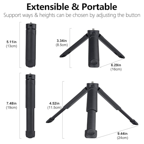 Mini Tripod for DJI Pocket3/4 2-in-1 Desktop Stand & Grip Handle - Ultra Portable Geared Heads Tripod for DSLR Webcam Phone 1/4” Mount 2oz Lightweight