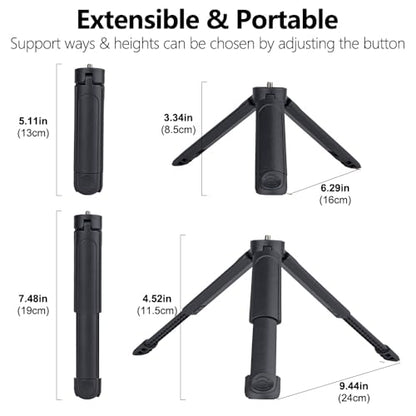 Mini Tripod for DJI Pocket3/4 2-in-1 Desktop Stand & Grip Handle - Ultra Portable Geared Heads Tripod for DSLR Webcam Phone 1/4” Mount 2oz Lightweight