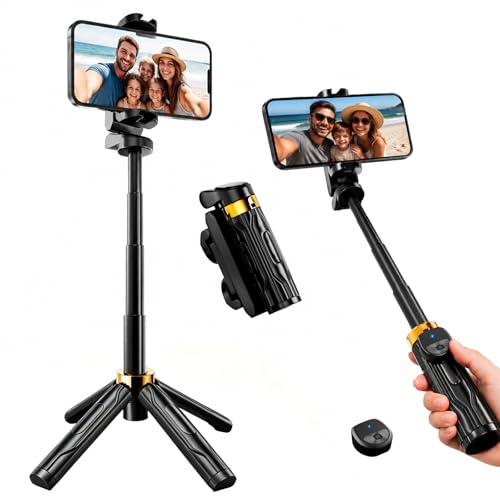 Mini Selfie Stick Tripod, 4" Pocket-Sized Selfie Stick with Bluetooth Remote, 4-Leg Reinforced Stand, 360° Rotation, 3.8 oz Lightweight for iPhone/Android, Ideal for Travel/Live Stream/Vlog - color: A. 4 inches Pocket - Black, size: 4-16 inches