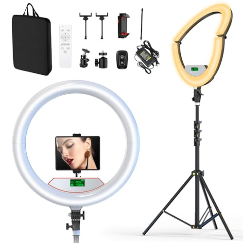 22" Large Ring Light with Stand,Foldable LED Big Ring Light Tripod for iPhone Phone Ipad, 75" Tall Tripod Touch Screen,Wireless Remote for Live Stream,YouTube,TikTok Video Shooting - color: Black