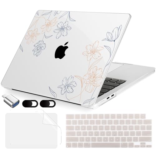 MecBevia Compatible with 2026 M5 MacBook Air 13 inch Case 2026 2025 2024-2022 M5 A3449 M4 A3240 M3 A3113 M2 A2681, Keyboard Cover, Screen Protector, Webcam Cover & Type-C OTG, Engraved Floral - color: Engraved Floral