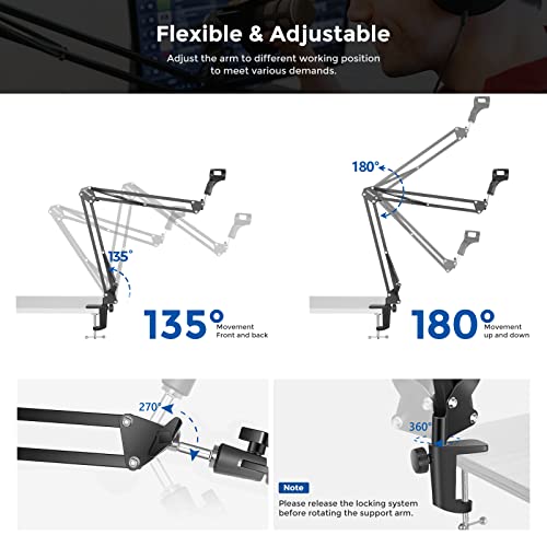 Neewer Microphone Arm Stand, Suspension Boom Scissor Mic Arm Stand with 3/8” to 5/8” Screw and Cable Ties Compatible with Blue Yeti, Snowball, Yeti X, Quadcast and Other Mics, Max Load 1.5kg - style: NW-35