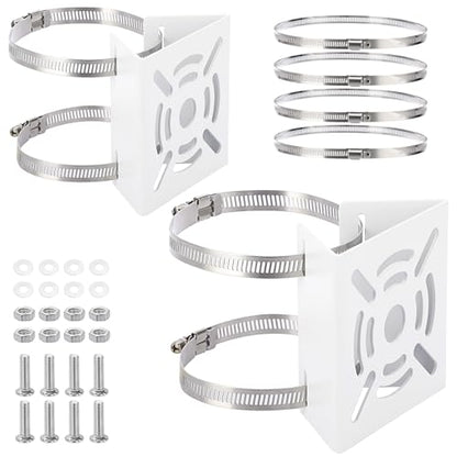Sumnacon Camera Pole Mount Bracket-2Pcs Stainless Steel Pole Mount Adapter Brackets with Loops,Sturdy Camera Mount Bracket for Pole Post,Universal Pole Mount Bracket for CCTV Security Camera Ptz Dome - color: White
