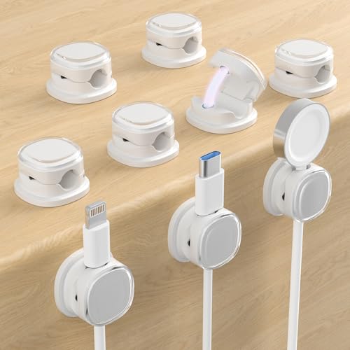 Magnetic Cable Clips, Adjustable Cord Holder Management, Adhesive Wire Keeper Organizer for Home Office Desk Phone PC Car Wall Desktop Nightstand Appliance (9-PCS White) - color: 9-PCS White