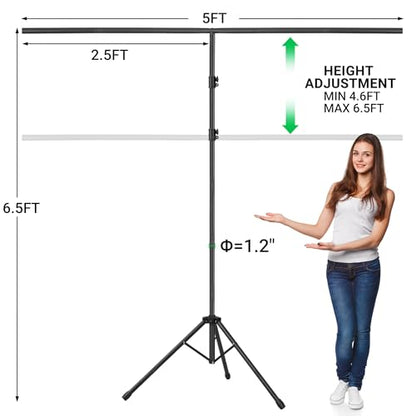 Green Screen Backdrop with Stand, 6.5x5ft Portable Greenscreen Background with Stand, T-Shape Green Screen Stand kit with 6 Spring Clamps, Sandbag, Carry Bag for Zoom, Video - size: 6.5x5 FT