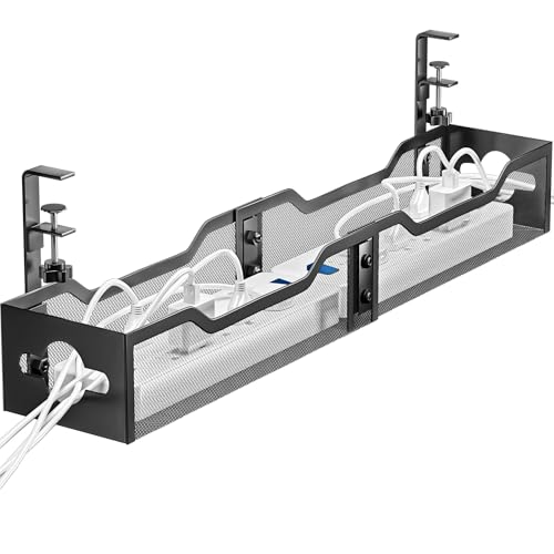 Under Desk Cable Management Tray 32'', Cable Management Under Desk No Drill, Cable Organizer with Clamp for Wire Management, Cord Organizer for Office, Home - No Damage to Table (Black) - color: Black, size: 32"