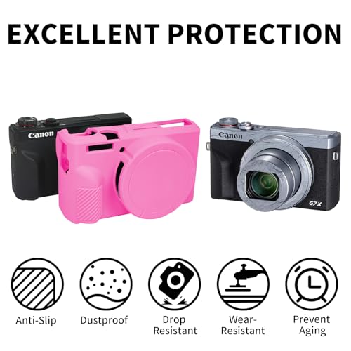 G7X Mark III Case, Soft Silicone Protective Case Cover for Canon Powershot G7X Mark III Digital Camera, Durable Camera Body Skin Protector with Removable Lens Cover - Rosy Pink - color: Rosy Pink