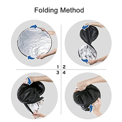 24in 5 in 1 Photography Reflector with Clip and Carrying Bag,Collapsible Photo Reflector,Round Light Reflectors for Photography,Gold Silver White Black Translucent Diffuser for Studio Outdoor Shooting - size: open size: 60cm/24inch