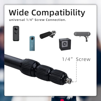 Portable Handheld Boom Pole, 4 Section Stretchable Handheld Aluminum Alloy Microphone Boom Arm with 1/4" 3/8" Interface/4Pcs Sticker Strap for Interview/TV Applications/Video Production (45-154cm)