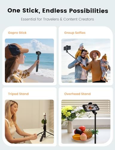 ANXRE 67.7" Selfie Stick Tripod with Light, NT99 Extendable Tripod Stand with Remote for Camera Phone Filming Vlogging, Travel Phone Tripod Compatible with Phone Camera Gopro - size: 67.7"-Light
