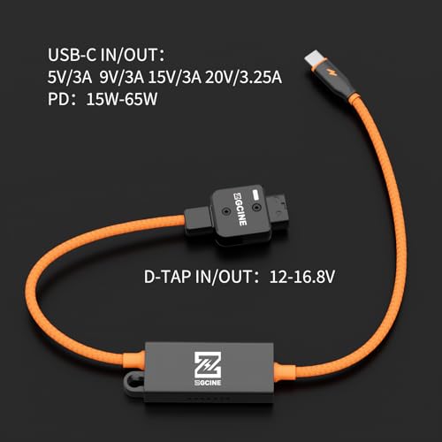ZGCINE DT-PD 20" D-Tap to USB-C PD 2-Way V-Mount Charger Braided Power Delivery Cable for V-Mount Battery,Mirrorless Cameras, Phones &More