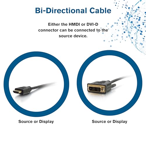 Legrand - C2G DVI to HDMI Cable, DVI-D Male to HDMI Male, Black HDMI Adapter Cable, 1 Meter (3.28 Feet) Bi-Directional Adapter Cable, 1 Count, C2G 42514 - size: 1 meter