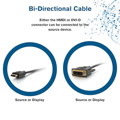 C2G DVI to HDMI Cable, HDMI Adapter, DVI-D Male to HDMI Male, 1080p, Gold Plated for PS4 & PS3, 16.4 Feet (5 Meters), Black, Cables to Go 42518 - size: 5 meters