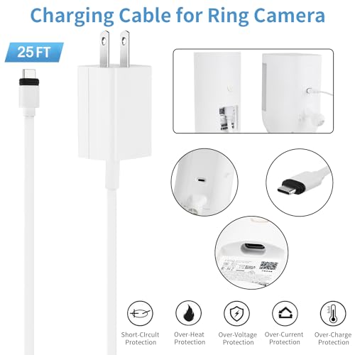 25ft/7.5m Weatherproof Charger Cable for Outdoor Cam Plus,Spotlight Cam Plus/Pro(Battery), with Power Adapter Continuously Charging Your Security Camera