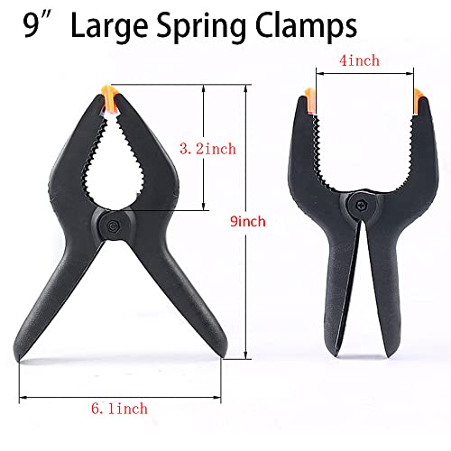 ONDY 2 Pack Of 9” Large Spring Clamps Heavy Duty Nylon Muslin Woodworking Clamps Photo Studio Backdrops Backgrounds Clamps Set, the Jaws Have a Maximum Opening of 4" - size: 9 inch