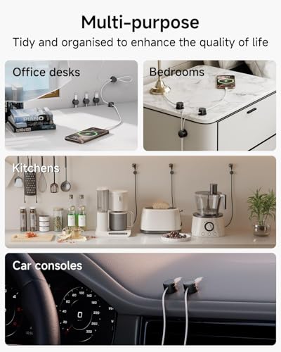 Cord Organizer Holder, 360° Rotatable Magnetic Cable Clips, Strong Adhesive Cable Management Desk Accessories, Adjustable Wire Organizer Hide Cords Neatly for Nightstand/Home/Kitchen/Office/Car