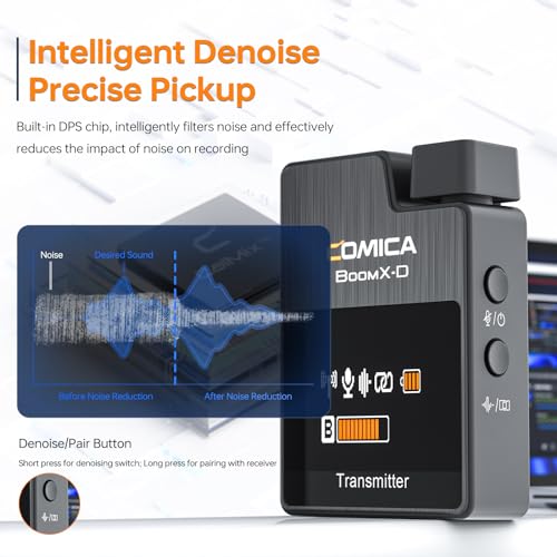 COMICA BoomX-D2 Wireless Lavalier Microphone for iPhone, Android Camera, Dual Lapel Mic System with 2 Transmitters, 656ft Stable Range, Noise Cancelling, Ideal for Vlog, YouTube, Content Creators