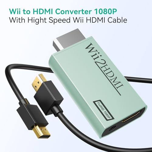GANA Wii to HDMI Converter Adapter with Hdmi Cable Connect Wii Console to HDMI Display in 1080p Output Video with 3.5mm Audio Supports All Wii Display Modes Turquoise - color: wii to hdmi Turquoise