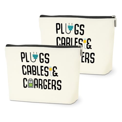 2 PCs Cable Organizer Bag Funny Makeup Bag Charger Bag Plugs Cosmetic Bag | Travel Storage Bag for Charging Cord Electronics Accessories Storage, Gifts for Women Christmas birthday Gifts Zipper Pouch - color: Multicolor 0001