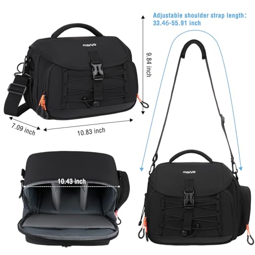 MOSISO Camera Bag, Photography Shoulder Messenger Waist Bag for DSLR/SLR/Mirrorless Cameras, Padded Flap Camera Case with Rain Cover&Front Elastic Cord&BottomTripod Holder for Canon/Nikon/Sony, Black