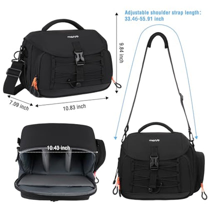 MOSISO Camera Bag, Photography Shoulder Messenger Waist Bag for DSLR/SLR/Mirrorless Cameras, Padded Flap Camera Case with Rain Cover&Front Elastic Cord&BottomTripod Holder for Canon/Nikon/Sony, Black