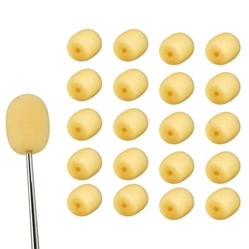 20 Pcs Headset Mic Foam Cover, Skin Color 2x15 mm Mini Microphone Windscreen Sponge, Small Headset Mic Cover Replacement for Lapel & Ear-Hook Microphones