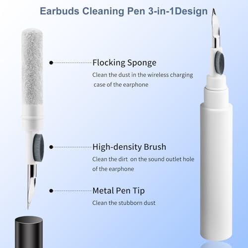 Cleaner Kit for Airpods Pro 1 2 3, 3-in-1 Multi-Function Cleaning Pen Tools Soft Brush Flocking Sponge & Metal Tip for Earbuds, Wireless Earphones, iPhone, Camera, Lens, Bluetooth Headphones (White)
