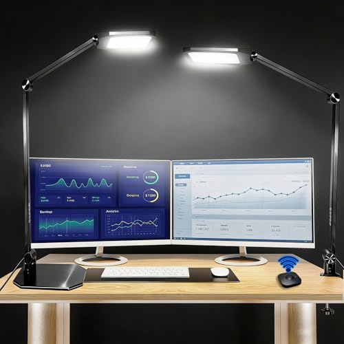 Pro LED Desk Lamp with Remote Control, Eye-Caring CRI95+ Dimmable Light, 3000K–6000K Adjustable Color Temperature, Flexible Angle, Clamp or Base Mount, for Home Office, Reading & Video Calls, 2 Pack - size: 2 PACK