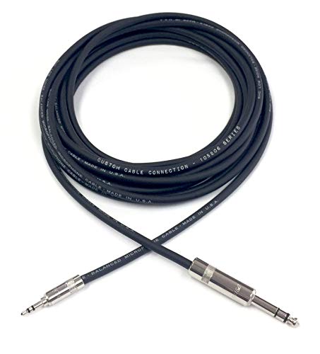 Custom Cable Connection 100 Foot Pro Audio 1/4 inch (6.35mm) TRS to 1/8 inch (3.5mm) TRS Balanced Cable - size: 100 Foot