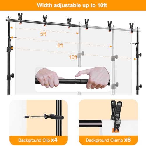 EMART Photo Backdrop Stand kit, 10 x 8.5 ft Back Drop Adjustable Frame for Photography, Photoshoot Banner Background Support Holder for Parties Dectoration - size: 8.5x10ft