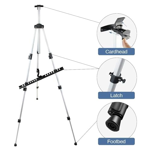 RRFTOK Silver 2 Pack 17-66 Inch Art Easel Stand for Painting and Sign | Two portable aluminum tripod easels for display stand, canvas holder, adults, floor, sign and poster stand use - style: 66S 2pack