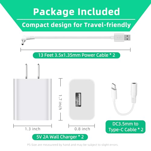 2 Pack Power Adapter Plug Charger for Ring Stick Up Cam Plug-in Camera & Ring Pan Tilt Stick Up, Spotlight Cam Pro/Plus Camera Charging Cord Cable 13.2ft White - style: 2 Pack