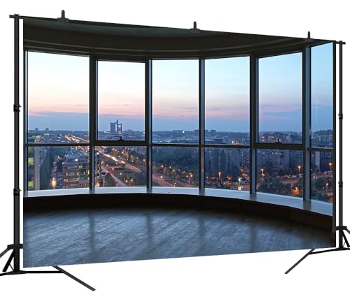 10x8 FT Window City Office Backdrop - Wooden Floor Background for Podcast, Portrait, Meeting, Urban - White Studio Props Banner - size: 10x8 FT