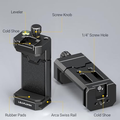 Tripod Phone Mount Holder with Sliding Cold Shoe,Universal Smartphone Mount Adapter with 1/4" Standard Screw&& Arca Swiss Quick Release Plate,Phone Tripod Mount Support Vertical/Horizontal - color: Black