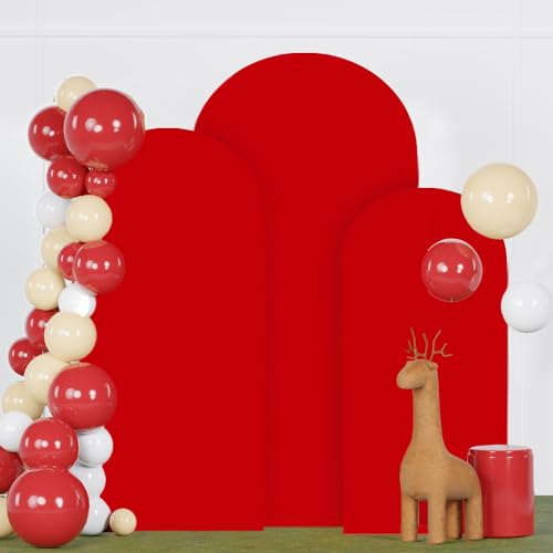 FANPROMS Arch Covers Set of 3 Red Arch Cover 5FT 6FT 7FT Fitted Spandex Arch Cover for Arch Stand Covering Chiara Arch Cover Stretchy Fabric for Wedding Banquet Decoration - color: Red, size: 5FT, 6FT, 7FT