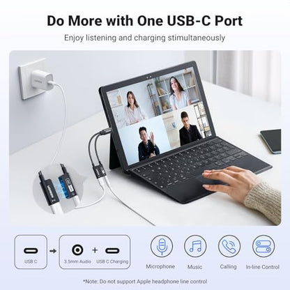 UGREEN Magnetic USB C to 3.5mm Audio Adapter and Charger 2 in 1 Hi-Res 32bit/384kHz Aux to USB C with PD 60W Fast Charging Dongle Cable for iPhone 17 Pro Max, Switch 2, Galaxy S26Ultra, iPad Pro
