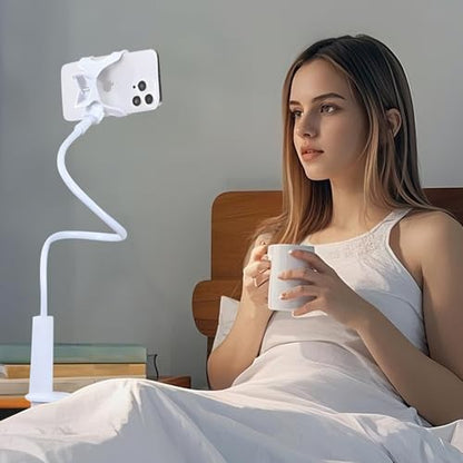 360-Degree Rotating Phone Stand, Adjustable Phone Holder for Desk, Flexible Phone Mount for Video Calls and Watching Videos - color: White