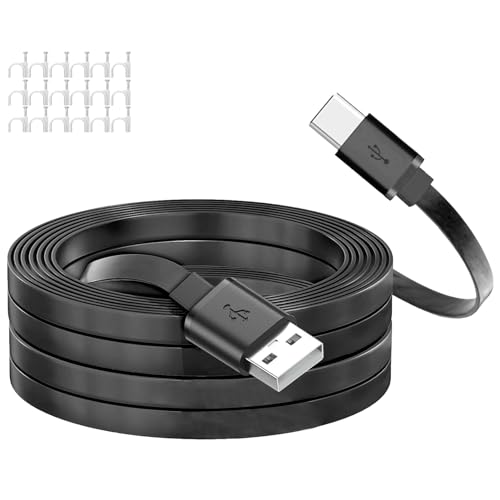 USB A to USB C Cable for Home Security Camera Power Extension C Type Charger Cord Indoor Compatible with CCTV Yi Home Cam Outdoor Long Flat Wire 33FT 10M Black… - color: Black