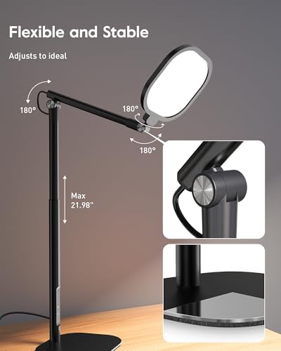 LitONES Led Desk Lamps for Home Office with Base, Tall Desk Lamp with 50 Light Modes & Memory and Timer Func Computer Light, Flexible Adjustable Table Lamps for Video Conference, Architect - size: Black 1 Pack