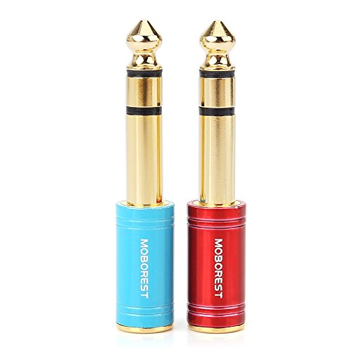 MOBOREST 1/4 to 3.5mm Headphone Adapter, 6.35mm Male to 1/8 Female Stereo Audio Jack Cable for Amp, Guitar, Piano, Mixer, Speaker, 2-Pack (Red & Blue) - color: 1RED+1BLUE