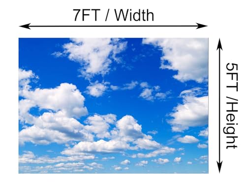 Fabric 7x5ft Sky Backdrop Theme Photography White Clouds Blue Sky Photo Backdrop for Newborn Baptism Baby Shower Kids Birthday Party Wedding Prom Banner - size: 7x5FT