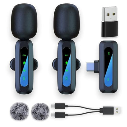 2-Pack Wireless Mini Microphone for iPhone 15,16,17, Lavalier Microphone for Video Recording, 2 In 1 Noise Reduction Lapel Mic For Android, Ipad, PC – Mini Mic with USB-C for Content Creators Potcast